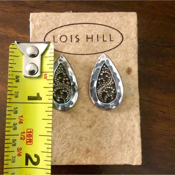 LOIS HILL Sterling Silver Teardrop Hammered Oxidized Granulated Post Earrings - Picture 2 of 6